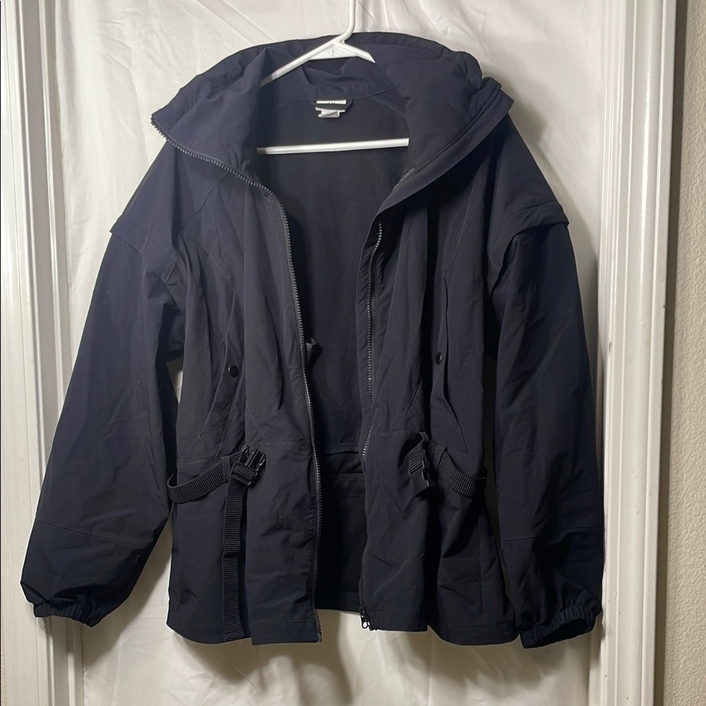 H&M Black Raincoat with Hood and Weather-Resistant Fabric